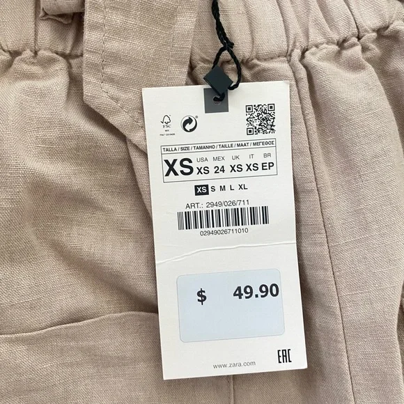 NWT ZARA Linen Cotton Beige cream Jumpsuit Pants Cut Out Xsmall Orig $50 - Picture 8 of 15